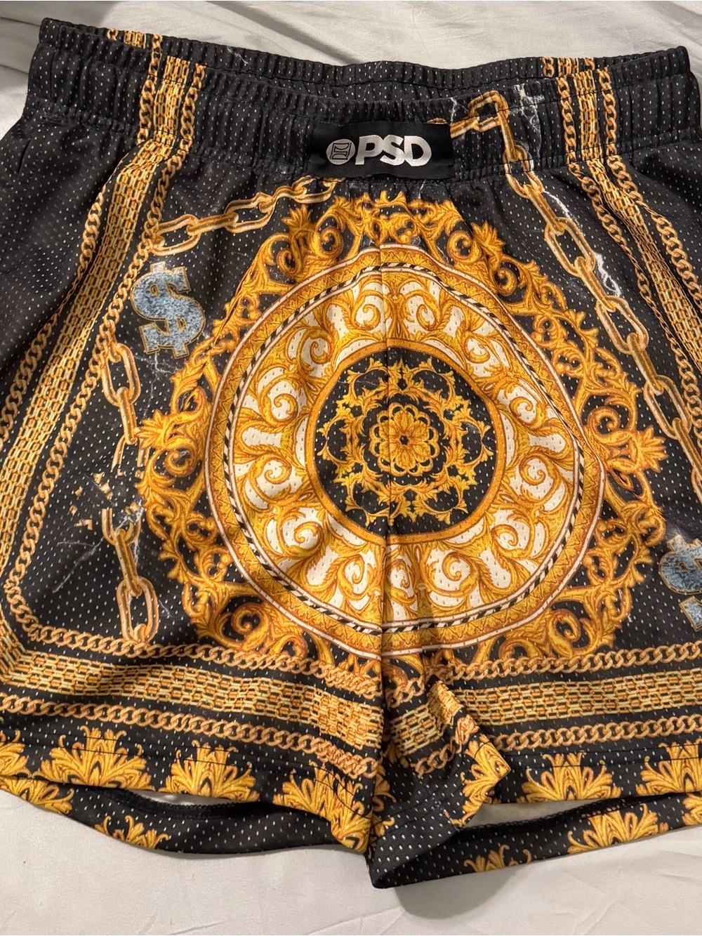 PSD Black & Gold Ornate Chain Medallion Shorts